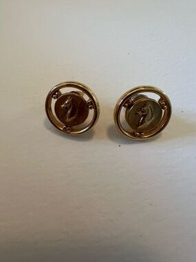 Vintage Jones New York Gold-Tone Horse Medallion pierced Earrings